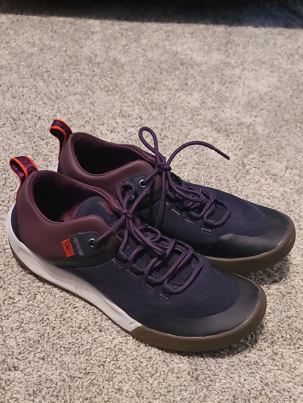 Women's 10, Chaco Trail Lace-Up Sneakers in Navy and Dark Plum with Brown Sole